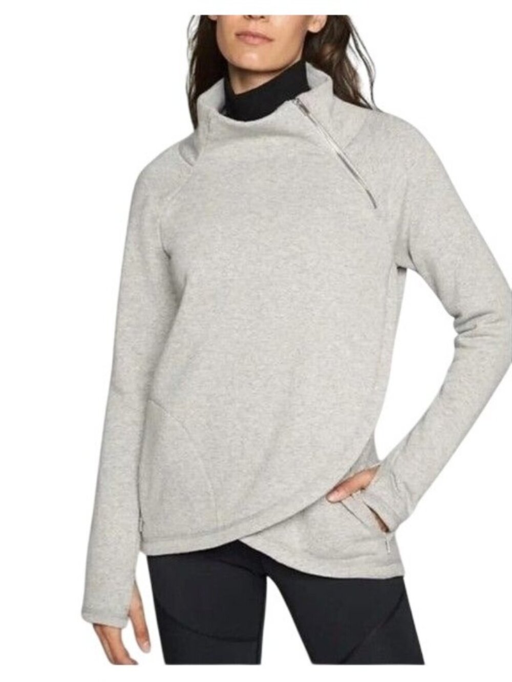 ATHLETA Cozy Karma Asym Pullover Sweatshirt Gray Funnel Neck XL Cozy Essential